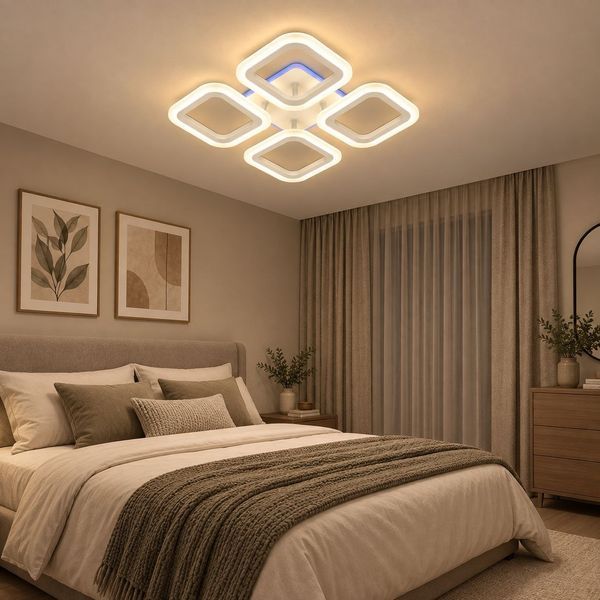 Стельова LED люстра на чотири квадратні плапона 56W+24W RGB підсвітка 3000 К-6000К пульт ДК Svet SY-5330/4 WH+RGB SY-5330/4 WH+RGB фото