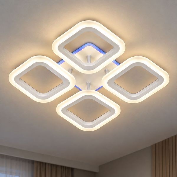 Стельова LED люстра на чотири квадратні плапона 56W+24W RGB підсвітка 3000 К-6000К пульт ДК Svet SY-5330/4 WH+RGB SY-5330/4 WH+RGB фото