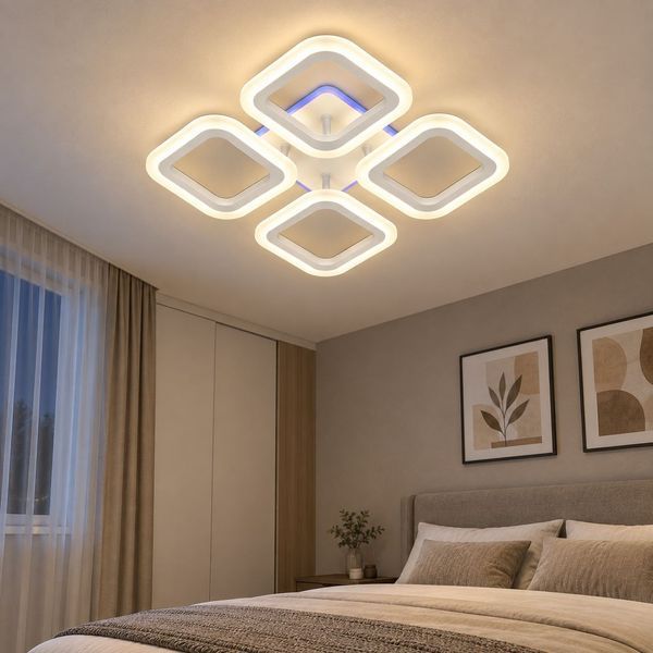 Стельова LED люстра на чотири квадратні плапона 56W+24W RGB підсвітка 3000 К-6000К пульт ДК Svet SY-5330/4 WH+RGB SY-5330/4 WH+RGB фото