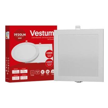 Врізний LED світильник 24W Vestum квадратної форми 4000K 220V білий IP20 1-VS-5207 1-VS-5207 фото
