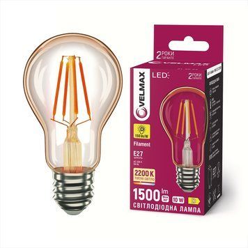 Світлодіодна лампа 10W Velmax форма груша А60 з цоколем Е27 2200K бурштинова колба Filament V-FA-A60-1022 21-40-25 фото