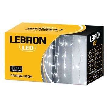 Світлодіодна гірлянда-штора LEBRON з вісьмома режимами 2х2м 240LED біле світло IP20 15-18-74 фото