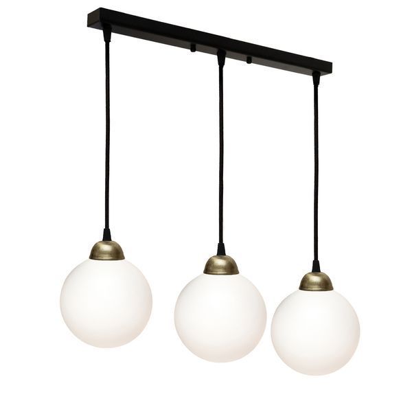 Светильник подвесной MSK Electric Luna с плафонами шарами на планке под три лампы Е27 PL 2026-3 BK 622663 фото