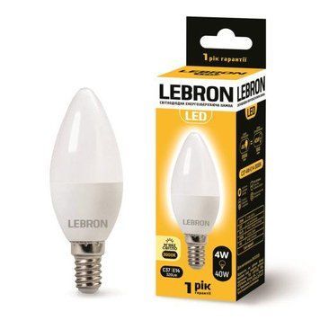 Світлодіодна лампа 4W Lebron у формі свічки C37 E14 3000K 320Lm біла IP20 L-C37 11-13-11 фото