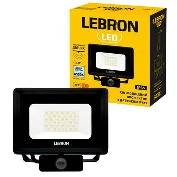 Світлодіодний прожектор 20W LEBRON з датчиком руху 6500K з металу чорного кольору IP65 LF-20S 17-12-22 фото