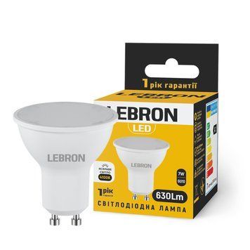 Світлодіодна лампа 7W LEBRON з цоколем GU10 4100K нейтральне світло 630Lm 220V біла IP20 L-MR16 11-14-46 фото