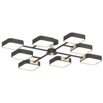 Стельова LED люстра 126W Interees на вісім плафонів 3000K/4200K/6000K чорна IP20 XI3363-8 BK+WOOD XI3363-8 BK+WOOD фото