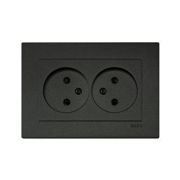 Розетка подвійна EXEN Elektrik без заземлення 250V чорна IP20 KARELL 200-141403-244 фото