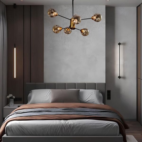 Люстра подвесная в Loft стиле с 6 стеклянными шарами под лампу Е27 каркас черный/золото Svet SN-2011-6 BK+DGD SN-2011-6 BK+DGD фото