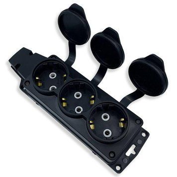 Колодка на три розетки с крышками Teb Elektrik&nbsp;каучуковая&nbsp;16A 250V черная IP44 220-000-301 фото