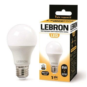 Світлодіодна лампа 8W Lebron грушоподібної форми A60 E27 4100K 700Lm біла IP20 L-A60 11-11-18 фото
