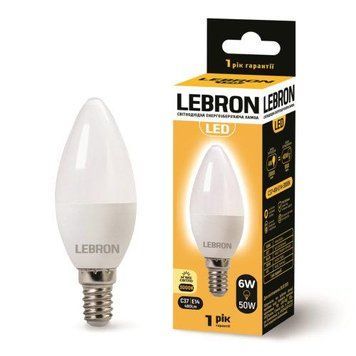 Світлодіодна лампа 6W Lebron у формі свічки C37 E14 3000K 480Lm біла IP20 L-C37 11-13-19 фото