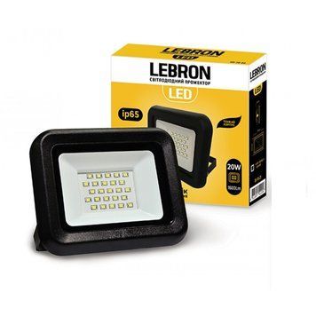 Світлодіодний прожектор 20W Lebron вологозахищений 6200K 1600Lm чорний IP65 LF 17-08-21 фото