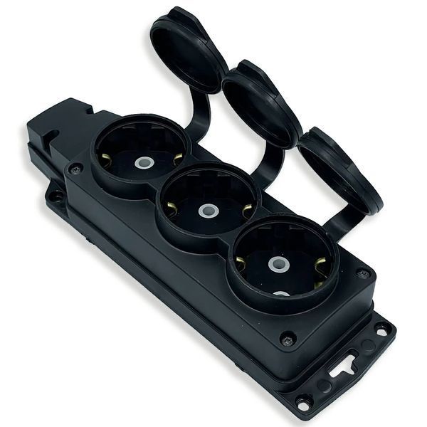Колодка на три розетки с крышками Teb Elektrik&nbsp;каучуковая&nbsp;16A 250V черная IP44 220-000-301 фото