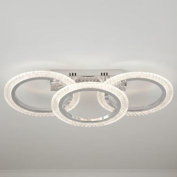 Люстра стельова світлодіодна з пультом 54W LED кільця з акрилу 3000-6500К хромова основа INTEREES IS C9081-3B CR C9081-3B фото