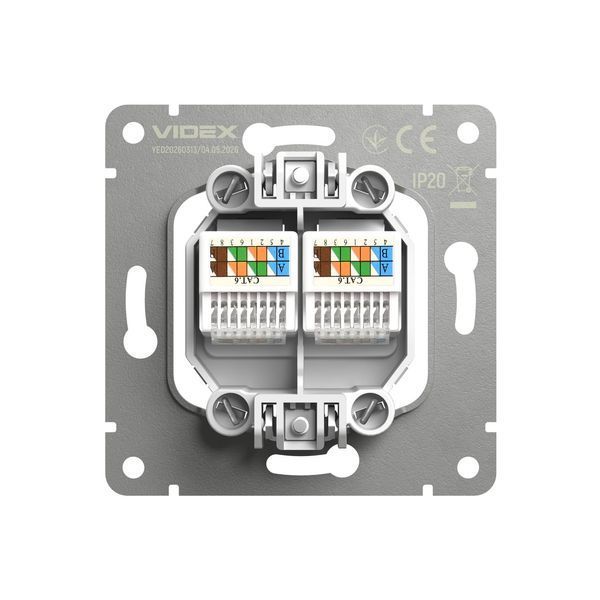 Вбудована розетка CAT6e VIDEX подвійна з полікарбонату біла IP20 NOTA VF-NT-SK2PC6-WH VF-NT-SK2PC6-WH фото